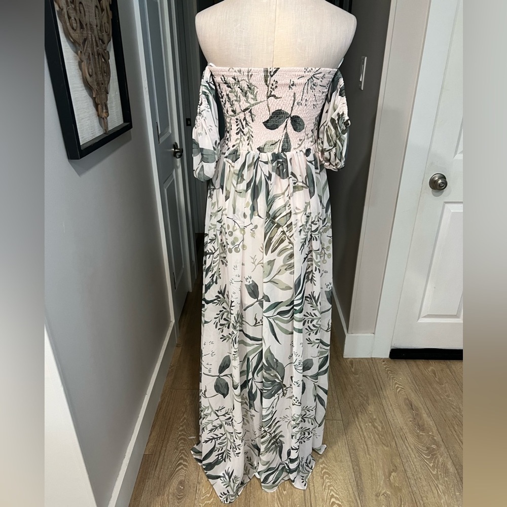 BY EGREIS tropical lace up chest flowy maxi dress with long front side slit - Picture 7 of 17